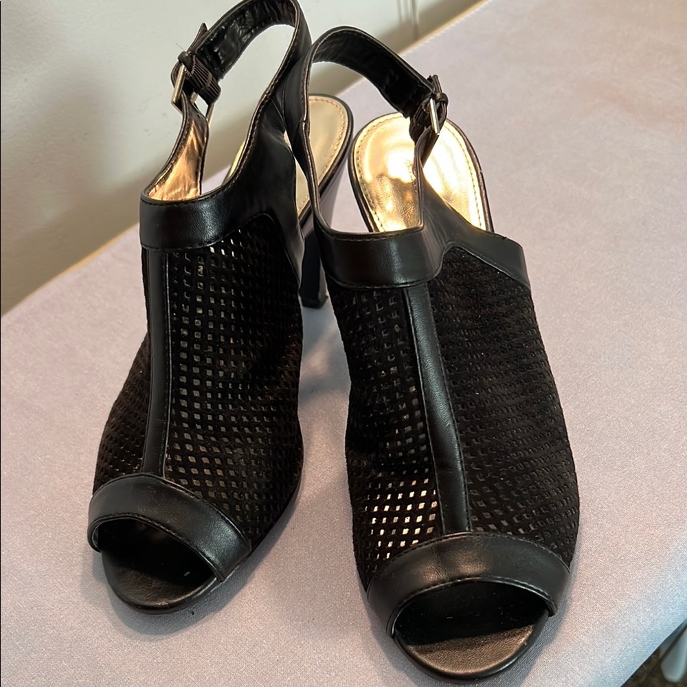 Alfani Black Leather Heels with Perforated Design Size 9M